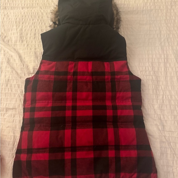 Eddie Bauer plaid down fur hoodie vest size Medium - Picture 2 of 5
